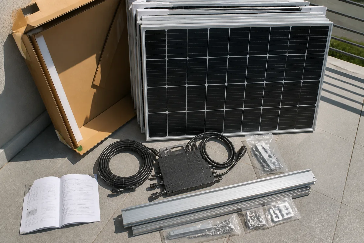 Kit solaire Kitsolaire-Discount avec panneaux, câbles, fixations métalliques et onduleur