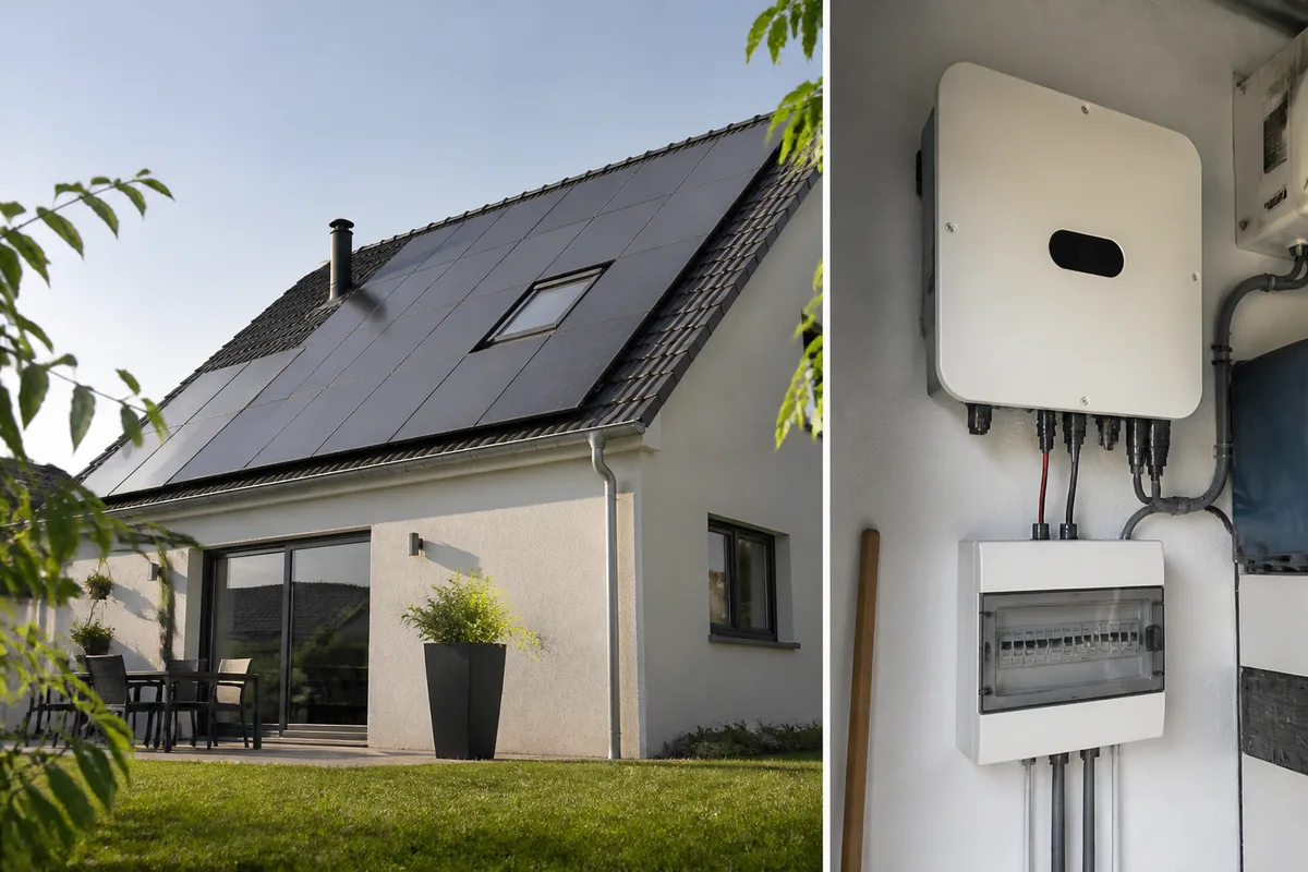 Maison équipée de panneaux photovoltaïques et d’un onduleur dans un projet accompagné par Quelle Energie